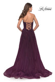 Picture of: Strapless Deep V A-Line Tulle and Lace Gown in Dark Berry, Style: 31345, Back Picture