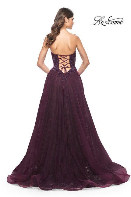 Picture of: A-Line Gown with Lace Lining and Beaded Embellishments in Dark Berry, Style: 31954, Back Picture