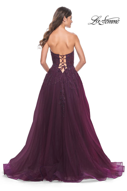 Picture of: Tulle Prom Dress with Lace Detail in Dark Berry, Style: 32303, Back Picture