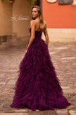 Picture of: Prom Dress with Tulle Ruffle Skirt and Satin Corset Top in Dark Berry, Style: 32760, Back Picture