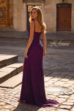 Picture of: Stretch Lace Dress with Illusion Corset Waist and Ruching in Dark Berry, Style 32947, Back Picture