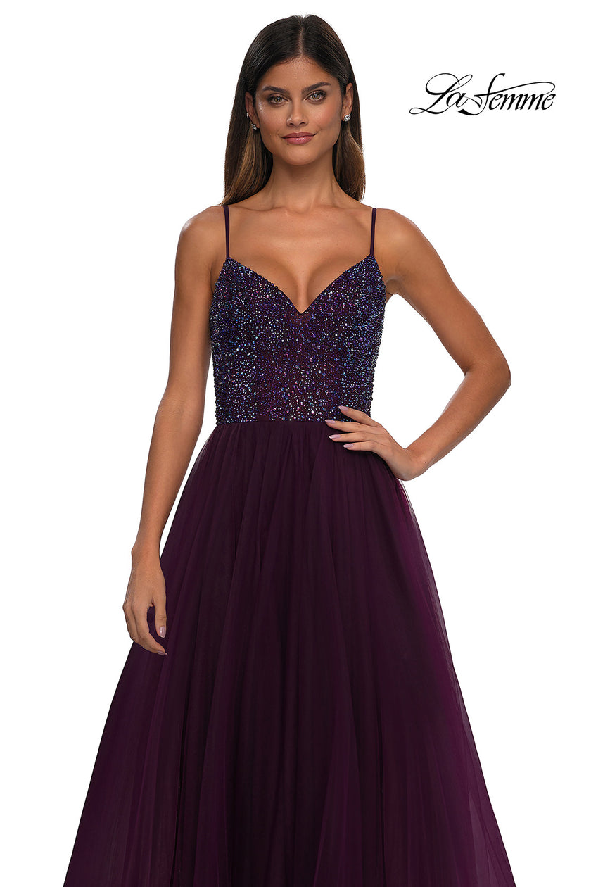 Picture of: Rhinestone Embellished Bodice Prom Dress with Full Skirt in Dark Berry, Style: 32668, Detail Picture 18