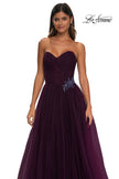 Picture of: Strapless A-line Tulle Dress with Floral Waist Detail in Dark Berry, Style: 32789, Detail Picture 21