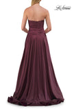 Picture of: Strapless Satin A-Line Gown with Draped Bodice and High Slit in Dark Berry, Style: 33417, Detail Picture 24