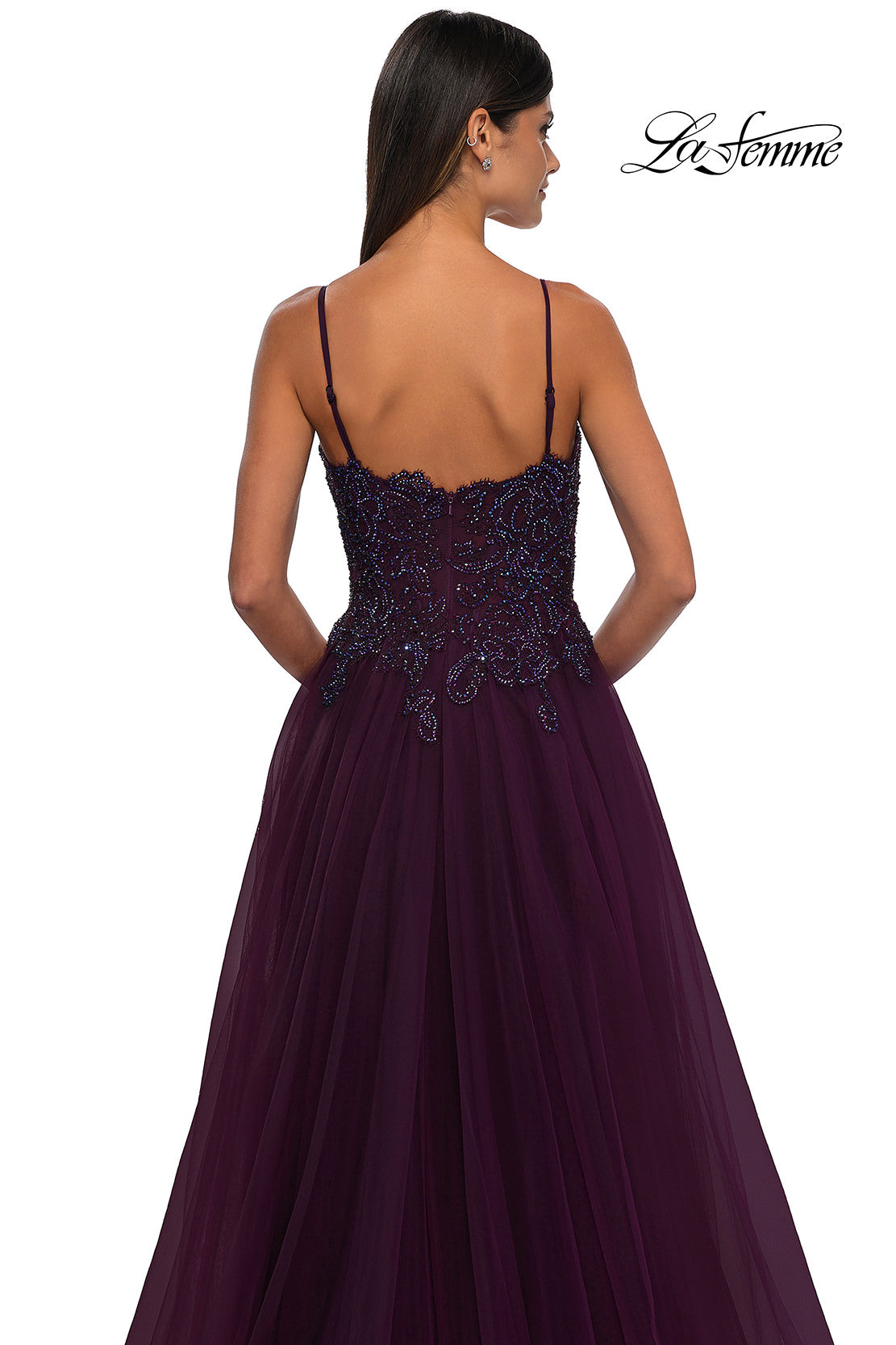 Picture of: Lace and Tulle A-line Prom Dress with High Slit in Dark Berry, Style: 32646, Detail Picture 27