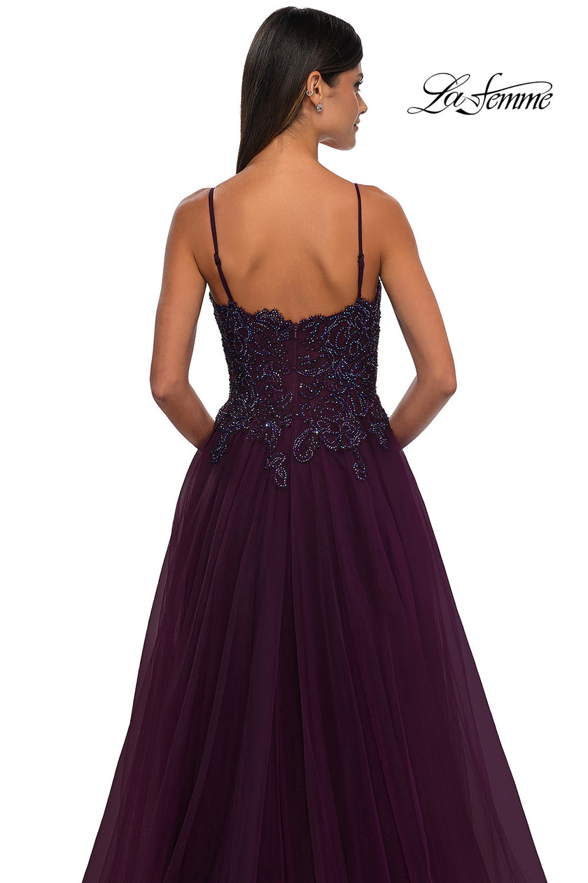 Picture of: Lace and Tulle A-line Prom Dress with High Slit in Dark Berry, Style: 32646, Detail Picture 27