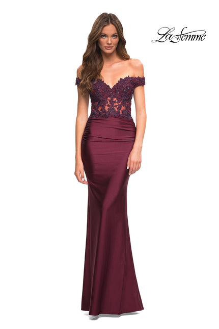 Picture of: Illusion Lace Top with Jersey Long Gown in Dark Berry, Detail Picture 1