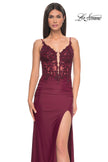 Picture of: Sheer Lace Top with Ruched Jersey Skirt Prom Dress in Dark Berry, Style: 32132, Detail Picture 1