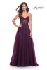Picture of: Rhinestone Tulle A-Line Gown with Lace Bodice in Jewel Tones in Dark Berry, Style: 32253, Detail Picture 1