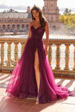 Picture of: Strapless Rhinestone Ball Gown with High Slit in Dark Berry, Style: 33488, Detail Picture 1