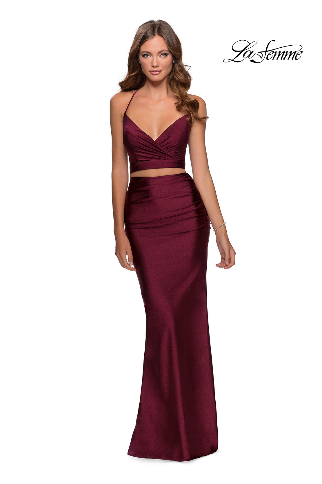 Picture of: Two Piece Prom Dress with Lace Up Back in Burgundy, Style: 28473, Detail Picture 2