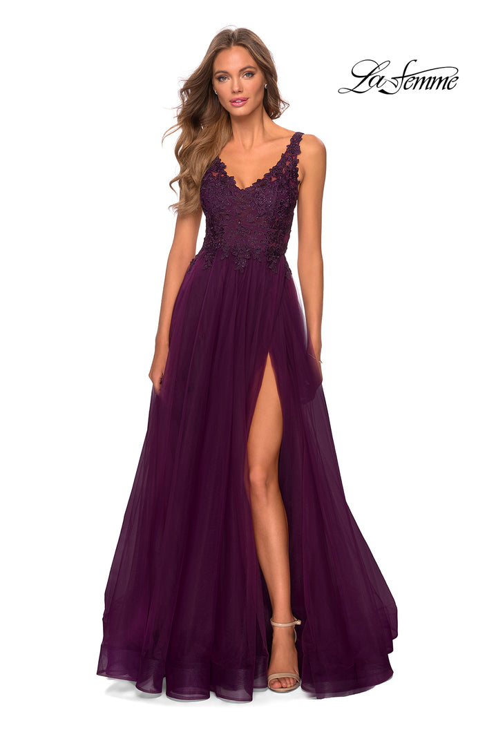 Picture of: Pretty A-line Prom Dress with Sheer Floral Bodice in Burgundy, Style: 28680, Detail Picture 2