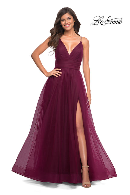 Picture of: A-line Tulle Gown with V Neckline and Pockets in Purple, Style: 30180, Detail Picture 2