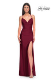 Picture of: Ruched Jersey Prom Dress with Slit in Jewel Tones in Dark Berry, Style 31130, Detail Picture 2