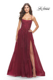 Picture of: A-line Tulle Gown with Floral Embroidery and Pockets in Dark Berry, Style: 31135, Detail Picture 2