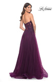 Picture of: Rhinestone Tulle A-Line Gown with Lace Bodice in Jewel Tones in Dark Berry, Style: 32253, Detail Picture 2