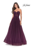 Picture of: Illusion Bodice A-line Gown with Boning and Defined Cups in Dark Berry, Style: 31205, Detail Picture 3