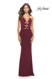 Picture of: Unique Cut Out Net Jersey Prom Dress in Dark Berry, Style: 31334, Detail Picture 3