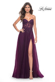 Picture of: Rhinestone Tulle A-Line Gown with Lace Bodice in Jewel Tones in Dark Berry, Style: 32253, Detail Picture 3