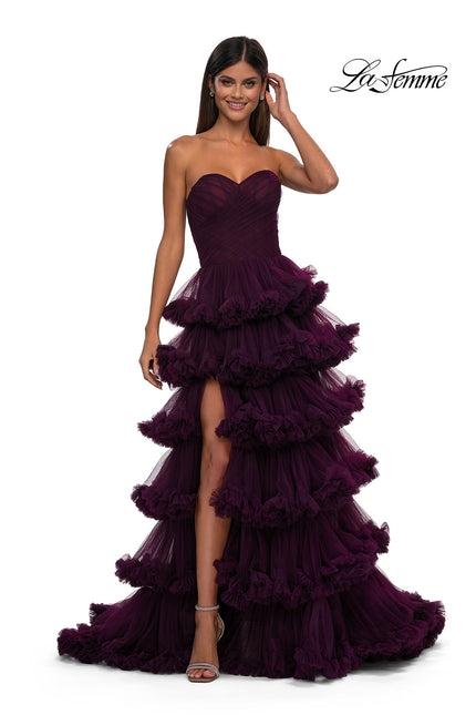 Picture of: Prom Dress with Fabulous Tiered Ruffle Skirt and Strapless Top in Dark Berry, Style: 32721, Detail Picture 3