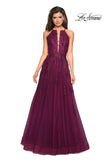 Picture of: Tulle Prom Dress with Lace Bodice and Strappy Back in Burgundy, Style: 27143, Detail Picture 4