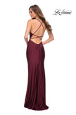 Picture of: Long Jersey Gown with Rhinestones Throughout in Dark Berry, Style 29935, Detail Picture 4