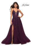 Picture of: Tulle A-line Dress with Jeweled Lace Appliques in Dark Berry, Detail Picture 4