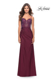 Picture of: Jersey Long Dress with Sheer Rhinestone Embellished Bodice in Dark Berry, Style: 31244, Detail Picture 4