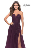 Picture of: Strapless Deep V A-Line Tulle and Lace Gown in Dark Berry, Style: 31345, Detail Picture 4