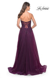Picture of: Rhinestone Tulle A-Line Gown with Lace Bodice in Jewel Tones in Dark Berry, Style: 32253, Detail Picture 4