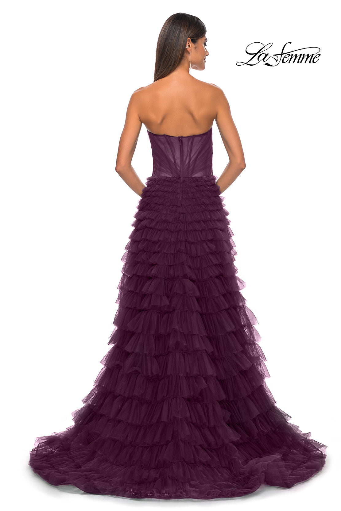 Picture of: A-Line Ruffle Tulle Prom Dress with Sweetheart Top in Dark Berry, Style: 32283, Detail Picture 4