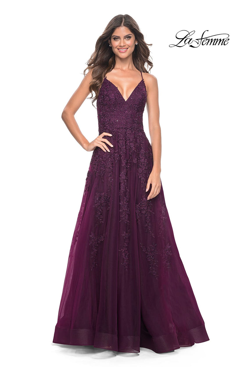 Picture of: Tulle Prom Dress with Lace Detail in Dark Berry, Style: 32303, Detail Picture 4