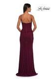 Picture of: Rhinestone Net Jersey Ruched Dress with Corset Top in Dark Berry, Style: 32753, Detail Picture 5