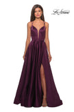 Picture of: Long Satin Formal Gown with Leg Slit and Strappy Back in Burgundy, Style: 26994, Detail Picture 6