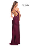 Picture of: Jeweled Lace and Jersey Long Prom Dress with Low Back in Dark Berry, Style: 30196, Detail Picture 6