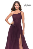 Picture of: One Shoulder A-Line Tulle Gown with Sheer Bodice in Dark Berry, Style: 31069, Detail Picture 6