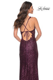 Picture of: Sequin Prom Dress with Lace Detail Illusion Bodice in Purple, Style: 31657, Detail Picture 6