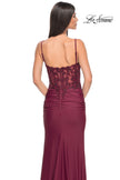 Picture of: Sheer Lace Top with Ruched Jersey Skirt Prom Dress in Dark Berry, Style: 32132, Detail Picture 6