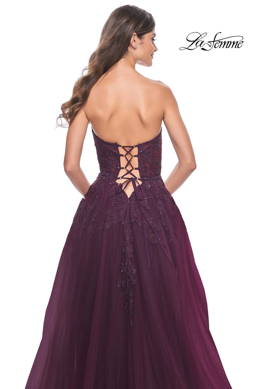 Picture of: Tulle Prom Dress with Lace Detail in Dark Berry, Style: 32303, Detail Picture 6