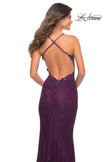 Picture of: Lace Prom Dress with Illusion Embellished Sides in Dark Berry, Detail Picture 7