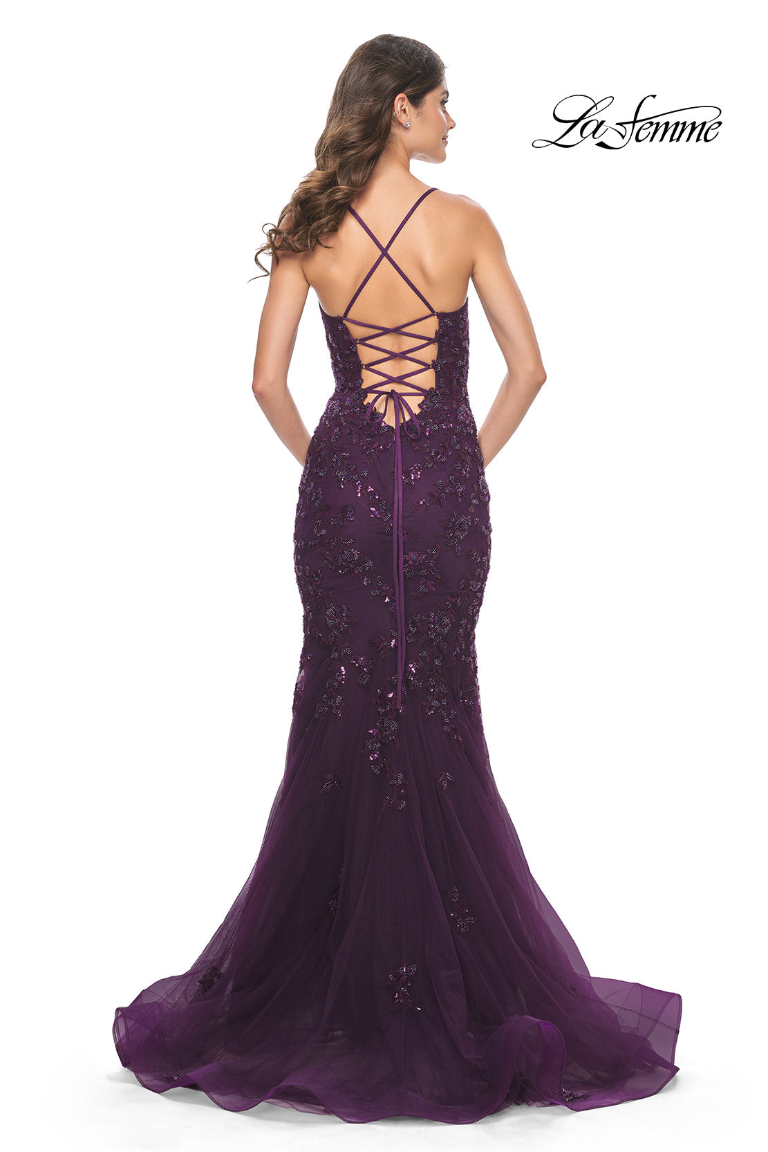 Picture of: Mermaid Prom Dress with Sequin Beaded Applique in Dark Berry, Style: 32033, Detail Picture 7