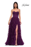 Picture of: Prom Dress with Tulle Ruffle Skirt and Satin Corset Top in Dark Berry, Style 32760, Detail Picture 7
