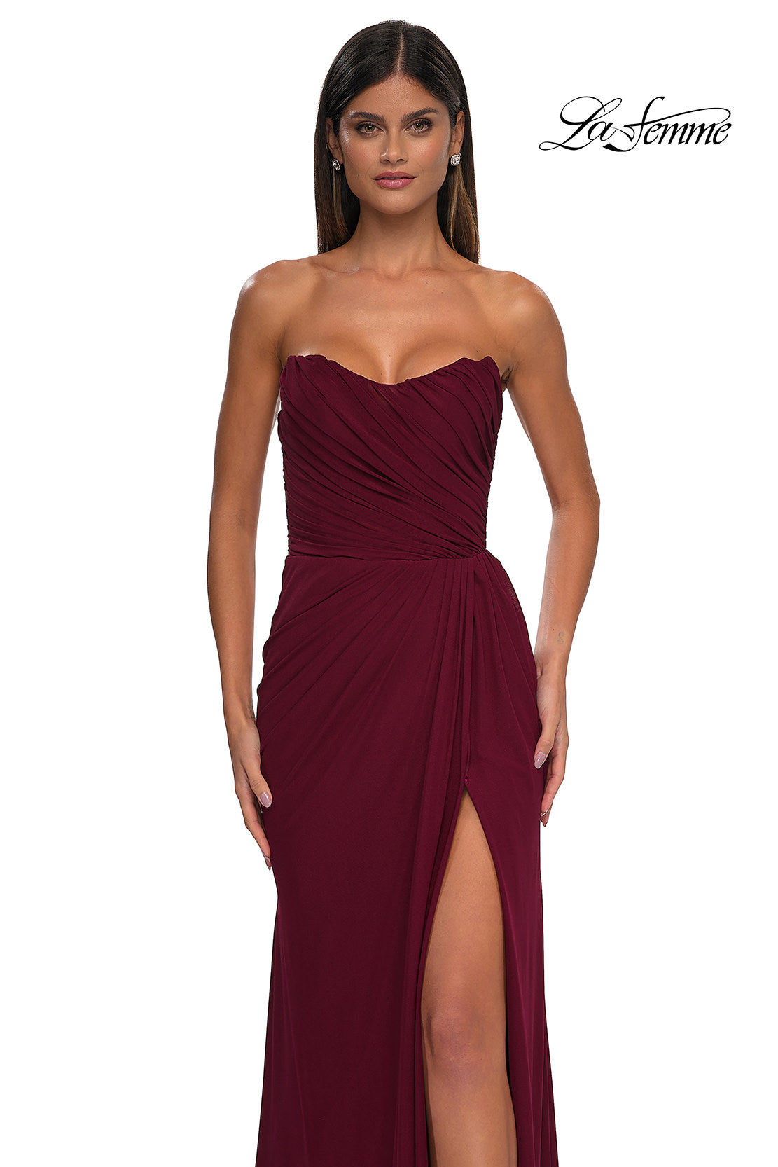 Picture of: Chic Strapless Net Jersey Evening Dress with Slit in Dark Berry, Style: 33116, Detail Picture 7