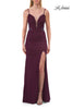 Picture of: Ruched Jersey Gown with Beaded Bodice and High Slit in Dark Berry, Style: 33665, Detail Picture 7