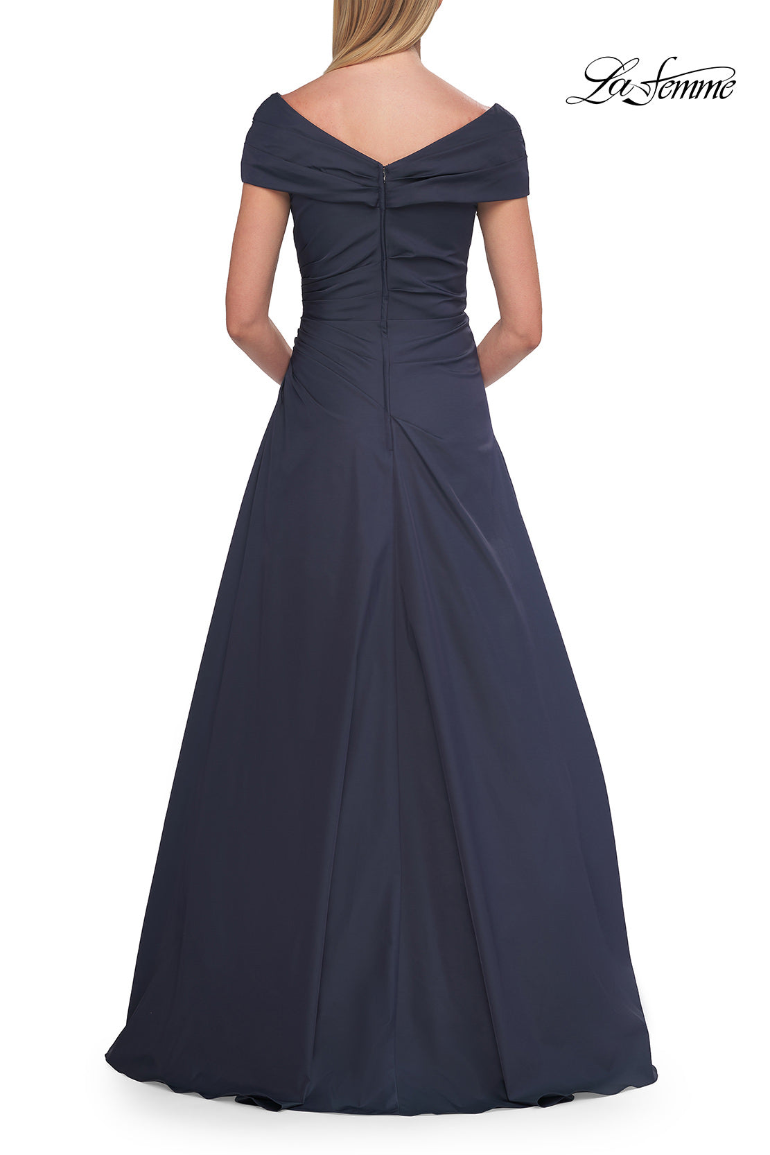 Picture of: Off-the-Shoulder Stretch Taffeta A-Line Gown in Dark Blue, Style: 33446, Detail Picture 16