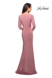 Picture of: Classic Long Dress with Three Quarter Sleeves in Dark Blush, Style: 25148, Detail Picture 4