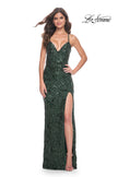 Picture of: Print Sequin Long Prom Dress with Lace Up Back in Dark Emerald, Style: 31933, Detail Picture 6