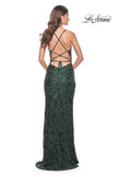 Picture of: Print Sequin Long Prom Dress with Lace Up Back in Dark Emerald, Style: 31933, Detail Picture 7