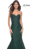 Picture of: Mermaid Stretch Lace Dress with Bustier Top and Sheer Back in Dark Emerald, Style: 32249, Detail Picture 12