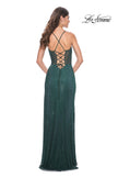 Picture of: Rhinestone Fishnet Dress with Illusion Bodice and Boning in Dark Emerald, Style: 32247, Detail Picture 15